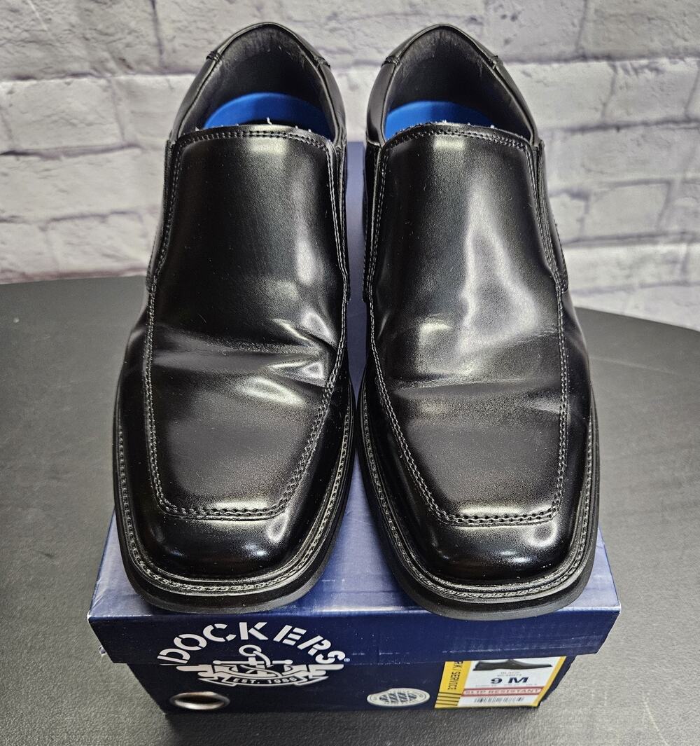 Dockers Lawton Slip Resistant Black Leather Dress Shoes Mens 9M Work Loafers EUC